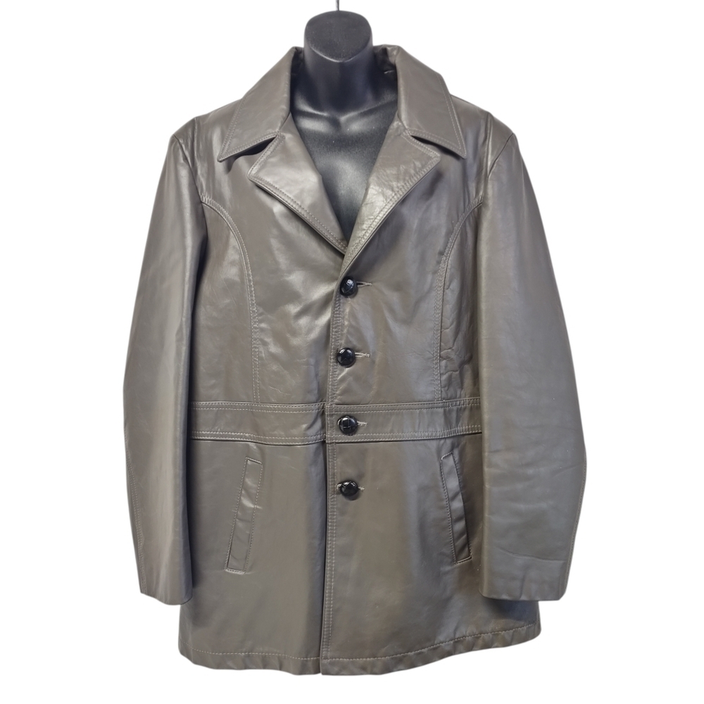 Vintage Women's Gray Genuine Leather Button Up Jacket Size 44 Made In USA